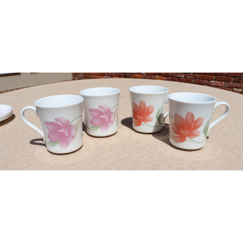 Vintage Corelle Pacifica 8 Piece Set 4 Salad Plates 4 Cups Floral Peach Lavender